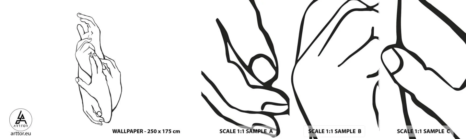 Fototapetenmuster Standard Eco - Gute Geste - Hände, Linie, Minimalismus - 100x30 cm