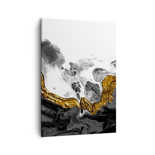 Bild auf Leinwand - Leinwandbild - Eine abstrakte Komposition mit Akzenten in Gold und Schwarz. - 50x70cm - Organische Komposition - Moderne Wanddekoration für Wohnzimmer und Schlafzimmer ARTTOR