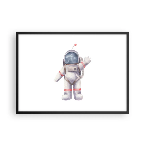 Poster in einem schwarzem Rahmen - Astronaut im Aquarellstil auf weißem Hintergrund - 70x50cm - Bis dann! - Moderne Wanddekoration für Wohnzimmer und Schlafzimmer ARTTOR