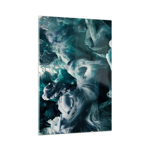 Glasbild - Bild auf glas - Dynamische abstrakte Wellen in Blau- und Weißtönen - 70x100cm - Farbbewegung - Moderne Wanddekoration für Wohnzimmer und Schlafzimmer ARTTOR