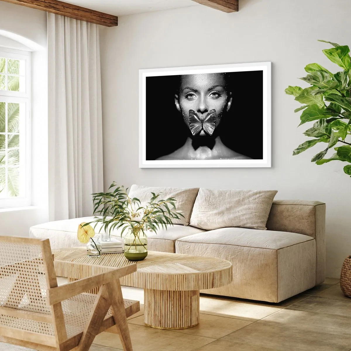 Poster in einem weißen Rahmen - Schmetterlingskuss - 50x40 cm