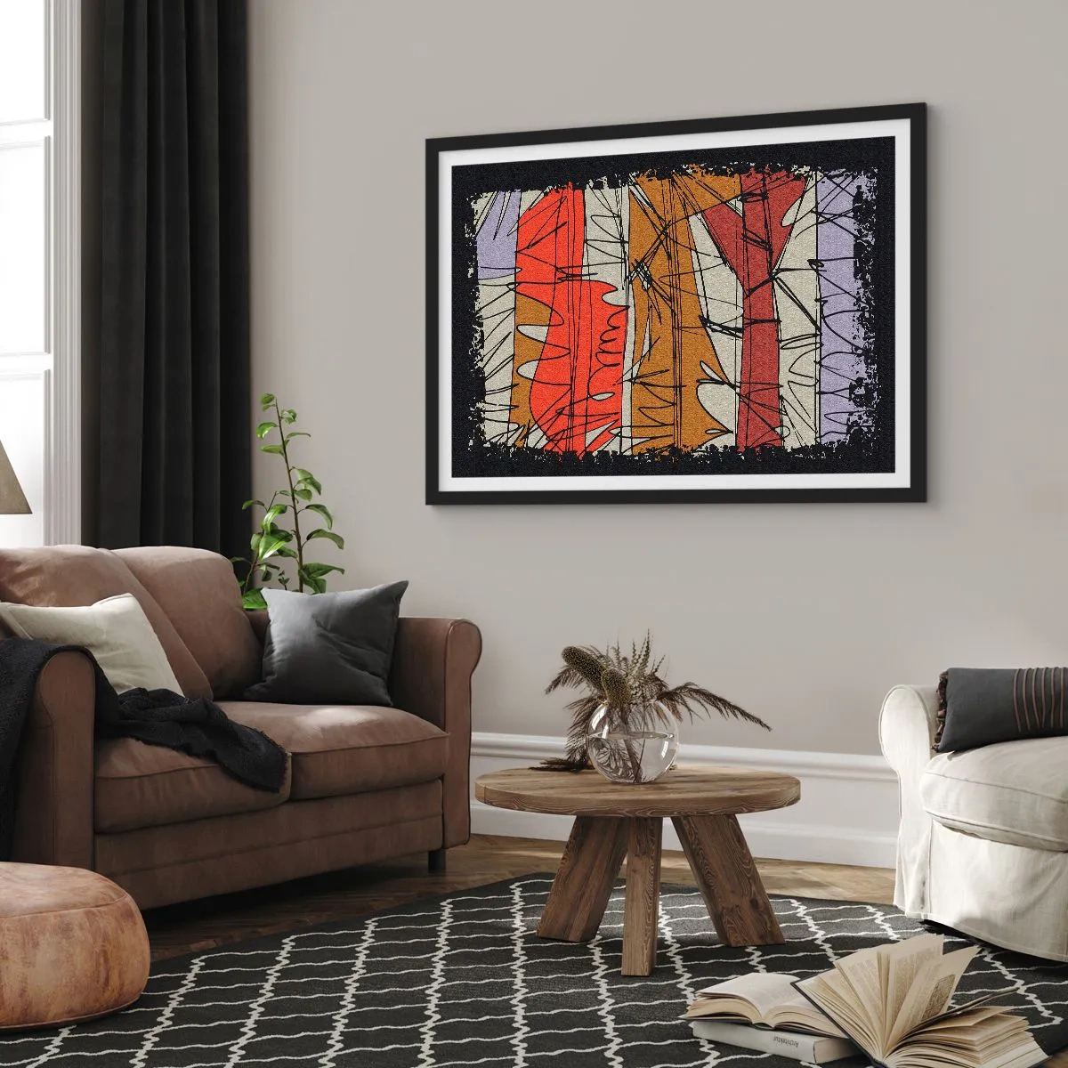 Poster in einem schwarzem Rahmen - Abstrakte Komposition in intensiven Farben - 70x50cm - Spontane Komposition - Moderne Wanddekoration für Wohnzimmer und Schlafzimmer ARTTOR
