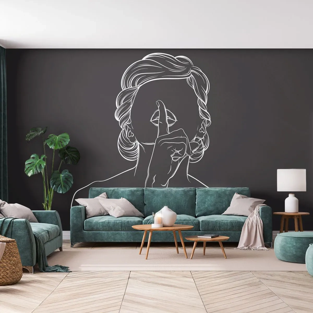 Selbstklebende Fototapete Deluxe Sticker - Schönheit erblüht in der Stille - Frau, Zeichnung, Linie - 100x70 cm