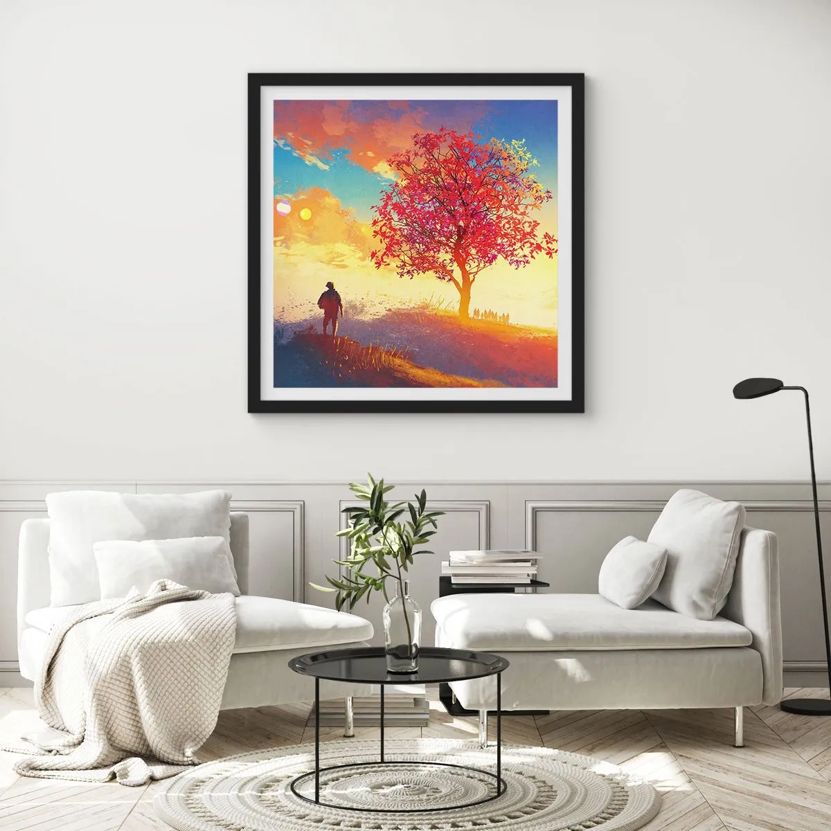 Poster in einem schwarzem Rahmen - Pilger am Ziel - 50x50 cm