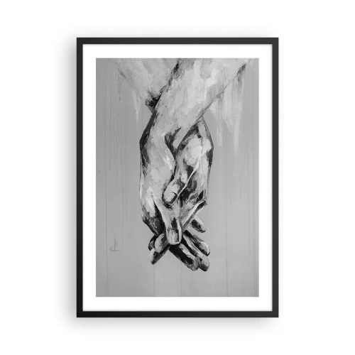 Poster in einem schwarzem Rahmen - Ein monochromes Bild gefalteter Hände auf grauem Hintergrund. - 50x70cm - Anfang… - Moderne Wanddekoration für Wohnzimmer und Schlafzimmer ARTTOR