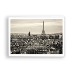 Poster in einem weißen Rahmen - Über den Dächern von Paris - 100x70 cm