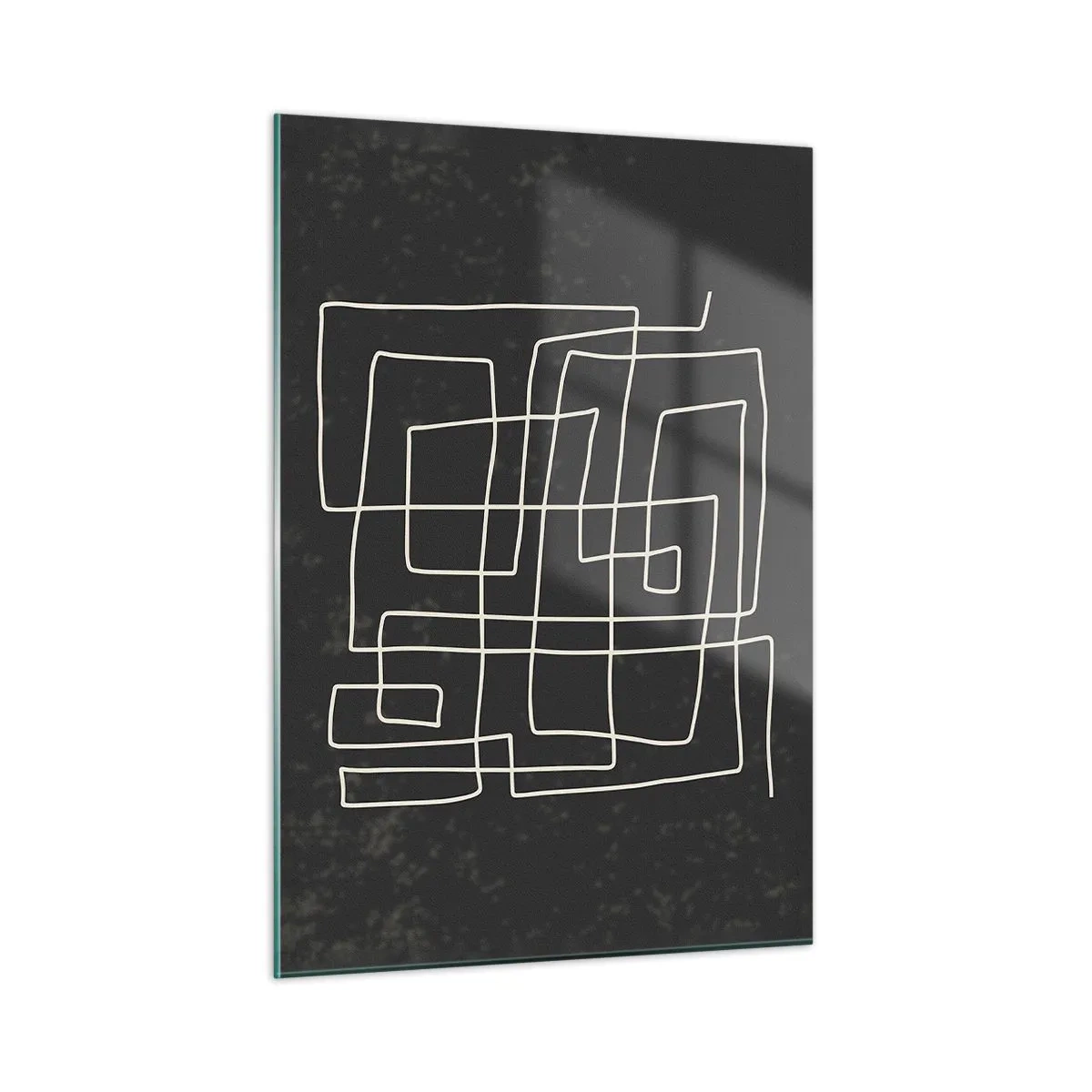 Glasbild - Bild auf glas - Geometrische Abstraktion mit weißen Linien auf schwarzem Hintergrund - 50x70cm - Nicht so einfach - Moderne Wanddekoration für Wohnzimmer und Schlafzimmer ARTTOR