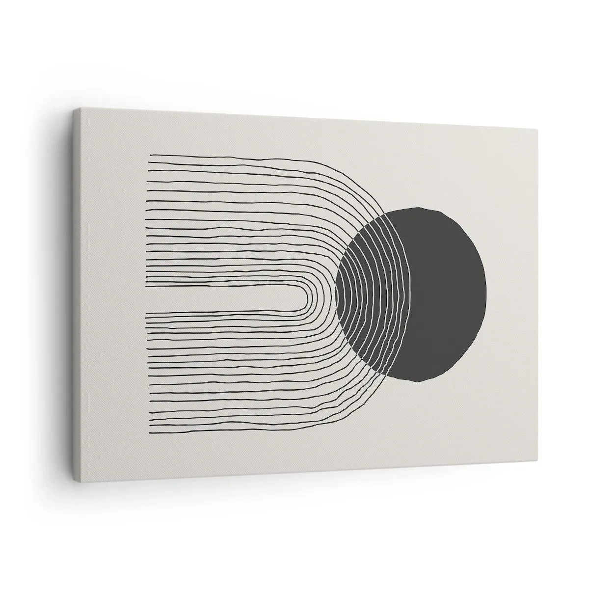 Bild auf Leinwand - Leinwandbild - Abstraktes Muster mit Linien und einem schwarzen Kreis auf hellem Hintergrund - 70x50cm - Zittern und Vertrauen - Moderne Wanddekoration für Wohnzimmer und Schlafzimmer ARTTOR