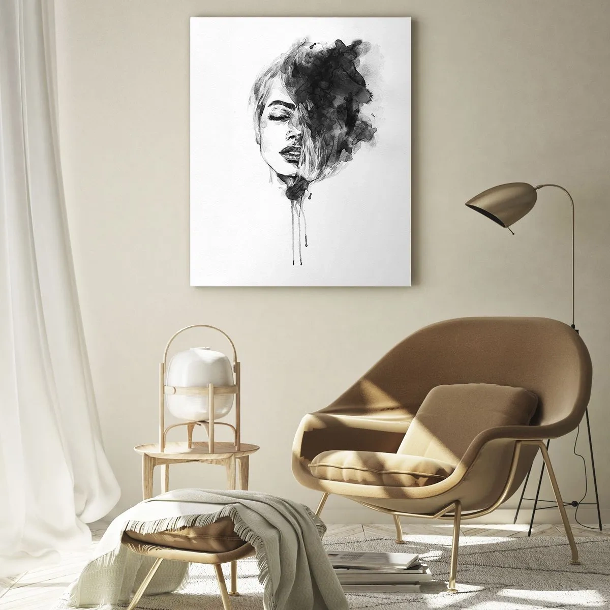 Glasbild - Bild auf glas - Künstlerisches Frauenporträt in Aquarelltechnik mit abstrakten Details - 70x100cm - Wovon träumt das Mädchen - Moderne Wanddekoration für Wohnzimmer und Schlafzimmer ARTTOR
