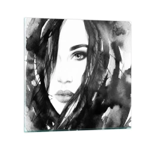 Glasbild - Bild auf glas - Porträt einer Dame in Schwarzweiß - 30x30 cm