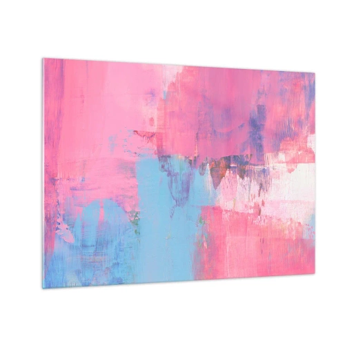 Glasbild - Bild auf glas - Energetische Abstraktion in Rosa- und Blautönen - 70x50cm - Rosa, Blau und eine Prise Licht - Moderne Wanddekoration für Wohnzimmer und Schlafzimmer ARTTOR
