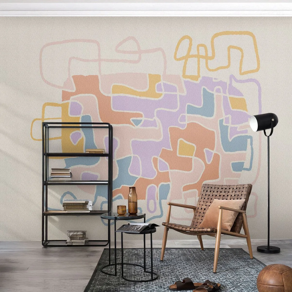 Fototapete Standard Eco - Labyrinth – ein freudiges Abenteuer - Minimalismus, Pastell, Linien - 400x280 cm