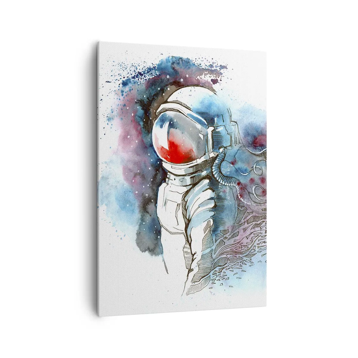 Bild auf Leinwand - Leinwandbild - Ein Kosmonaut in einem dynamischen Aquarell mit kosmischen Details - 70x100cm - Allein mit Platz - Moderne Wanddekoration für Wohnzimmer und Schlafzimmer ARTTOR