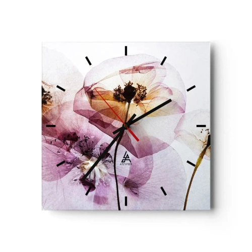 Wanduhr - Glasuhr - Zarte transparente Blüten in Pastelltönen - 30x30cm - Transparente Körperblumen - Moderne Wanddekoration für Wohnzimmer und Schlafzimmer ARTTOR