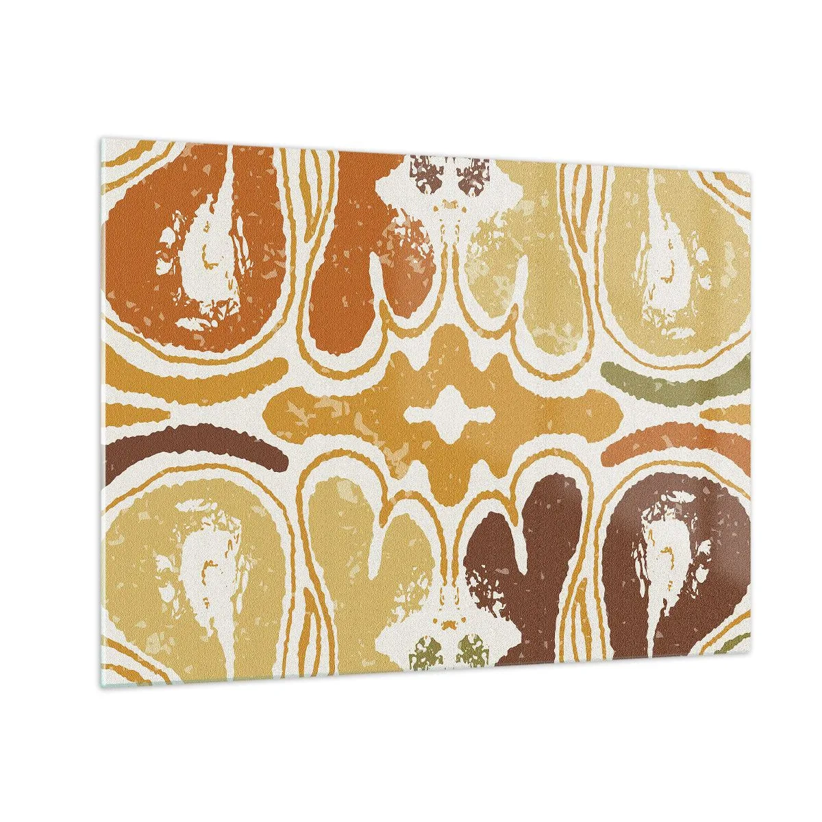 Glasbild - Bild auf glas - Symmetrische Abstraktion in warmen Erdtönen - 70x50cm - Sentimentale Abstraktion - Moderne Wanddekoration für Wohnzimmer und Schlafzimmer ARTTOR