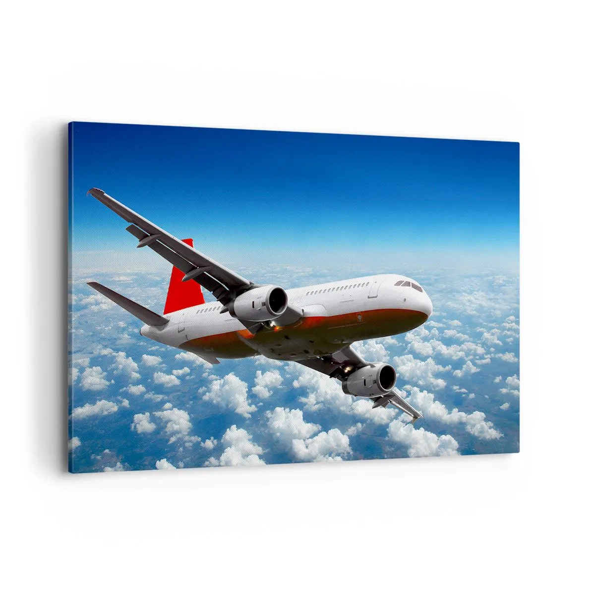 Bild auf Leinwand - Leinwandbild - Ein Passagierflugzeug fliegt über den Wolken vor einem blauen Himmel. - 120x80cm - Entferne dich von allem - Moderne Wanddekoration für Wohnzimmer und Schlafzimmer ARTTOR