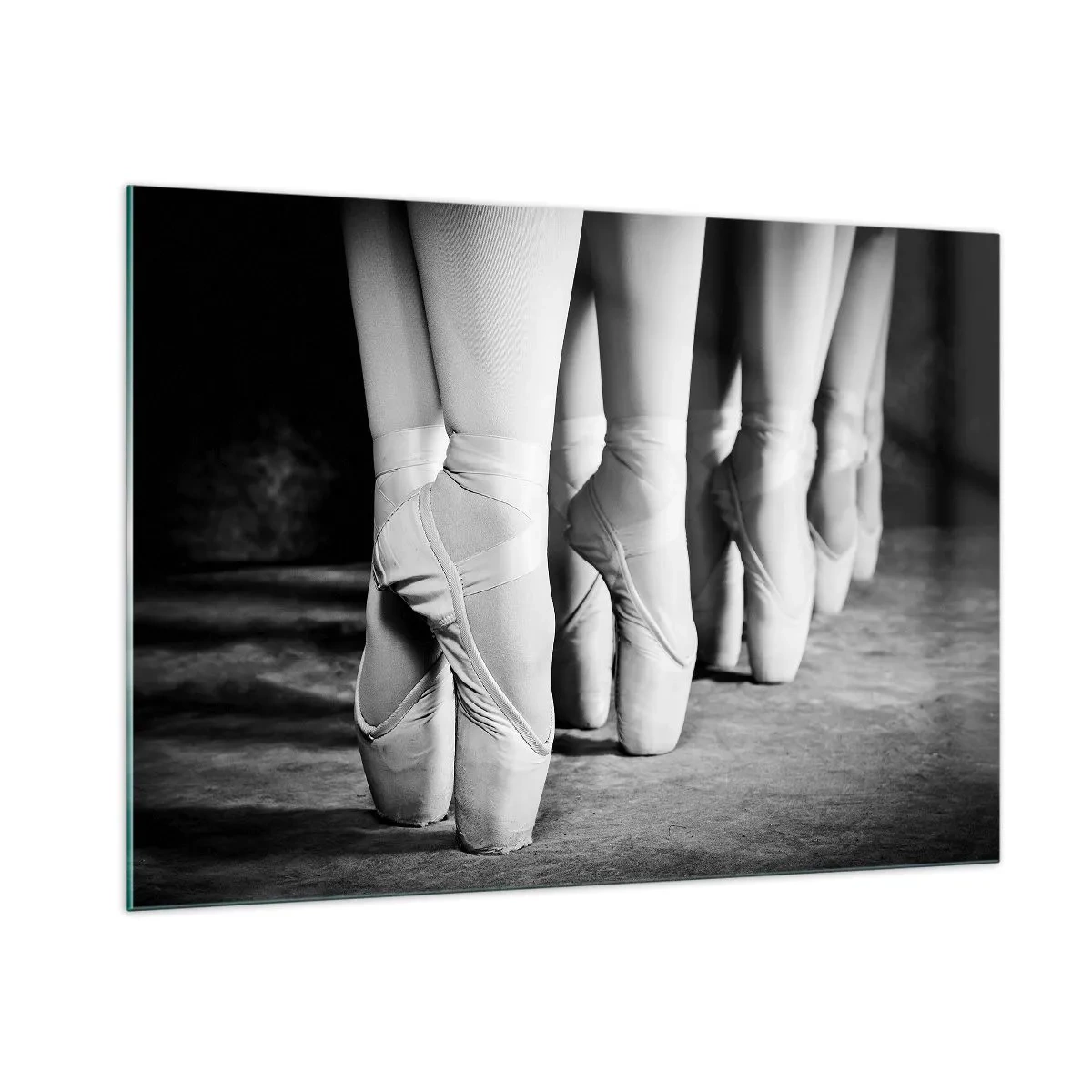 Glasbild - Bild auf glas - Ballerinas auf Spitze in schwarz-weißer Umgebung - 100x70cm - Gemeinsam, leicht - Moderne Wanddekoration für Wohnzimmer und Schlafzimmer ARTTOR