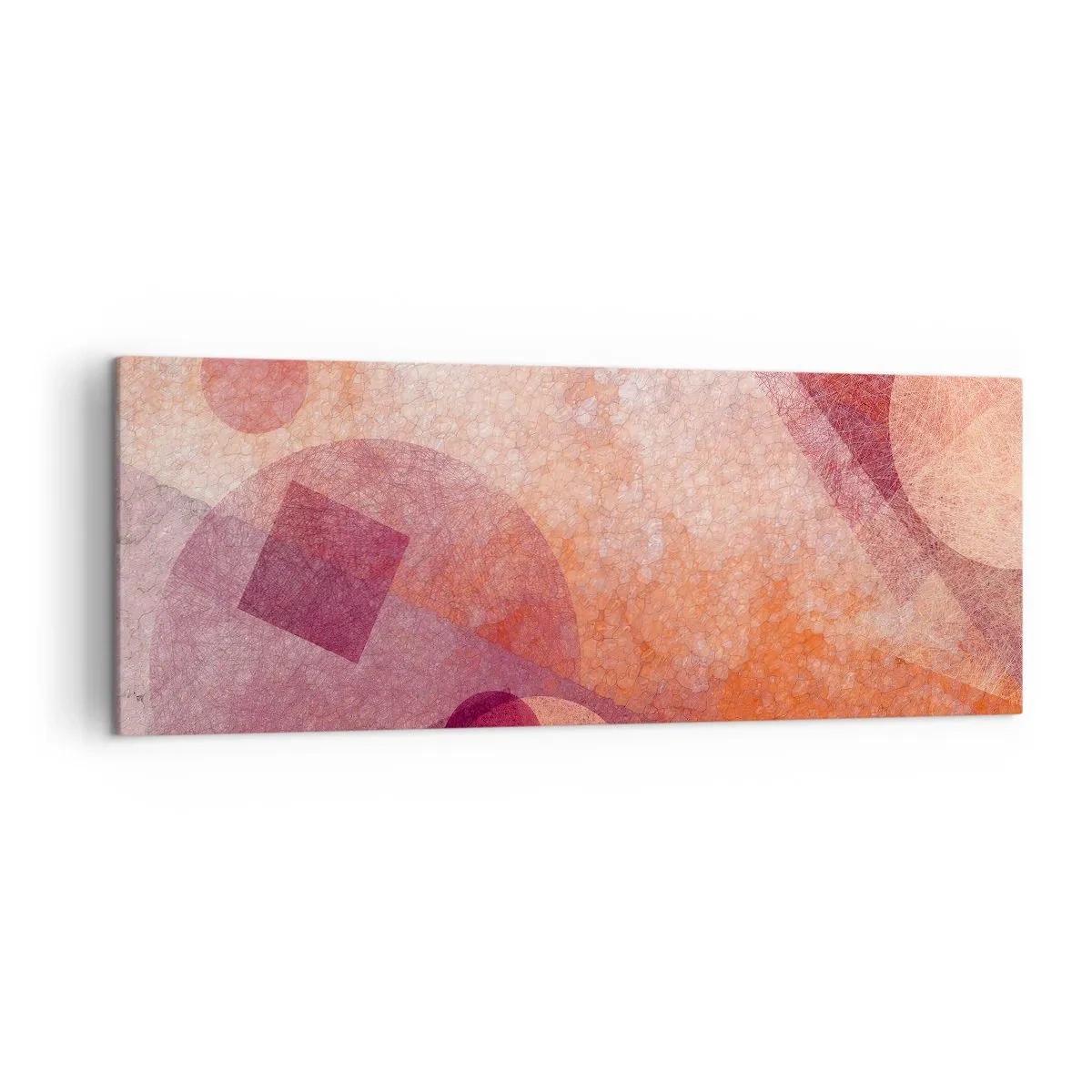 Bild auf Leinwand - Leinwandbild - Abstrakte geometrische Formen in Pastelltönen von Rosa - 140x50cm - Geometrische Transformationen in Pink - Moderne Wanddekoration für Wohnzimmer und Schlafzimmer ARTTOR