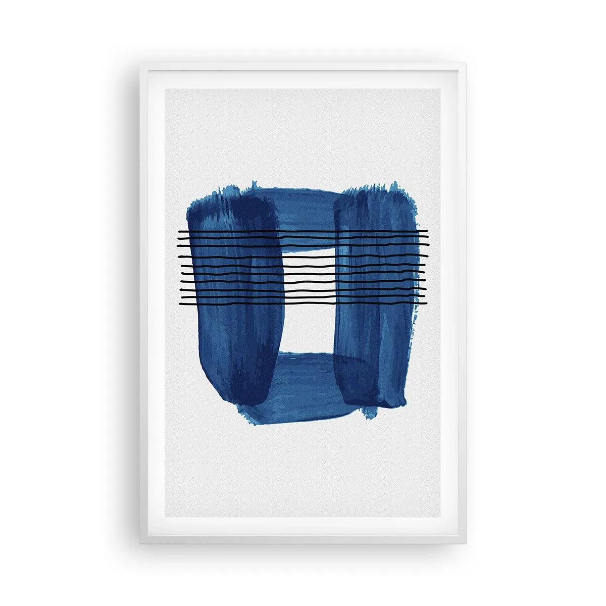 Poster in einem weißen Rahmen - Blaue und schwarze Komposition - 61x91 cm