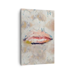 Bild auf Leinwand - Leinwandbild - Eine abstrakte Komposition, die die Lippen einer Frau in Pastellfarben darstellt. - 80x120cm - Es weckt die Sinne - Moderne Wanddekoration für Wohnzimmer und Schlafzimmer ARTTOR