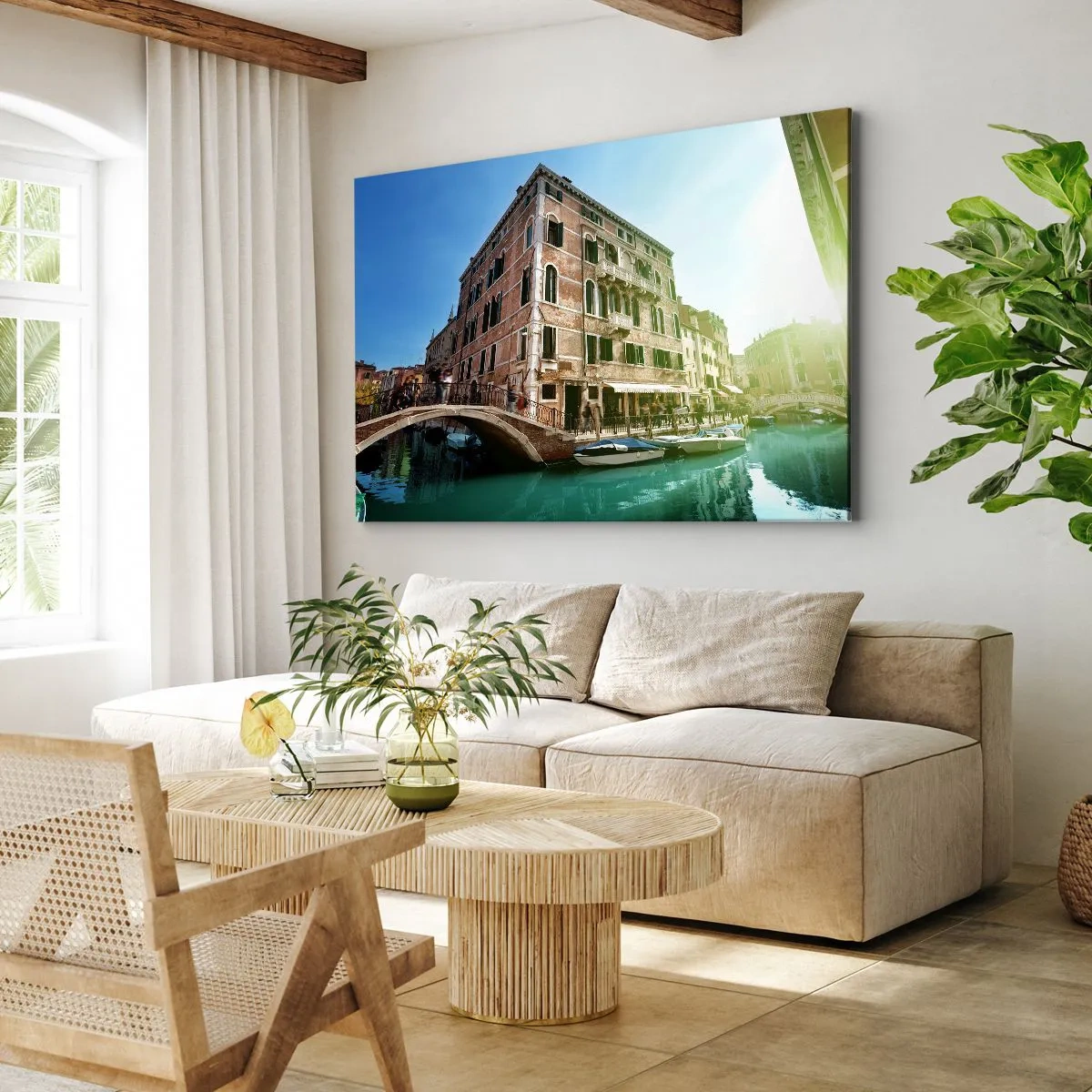 Bild auf Leinwand - Leinwandbild - Venedig-Brücke und Kanal mit historischer Architektur - 70x50cm - Venedig - Amore Mio - Moderne Wanddekoration für Wohnzimmer und Schlafzimmer ARTTOR