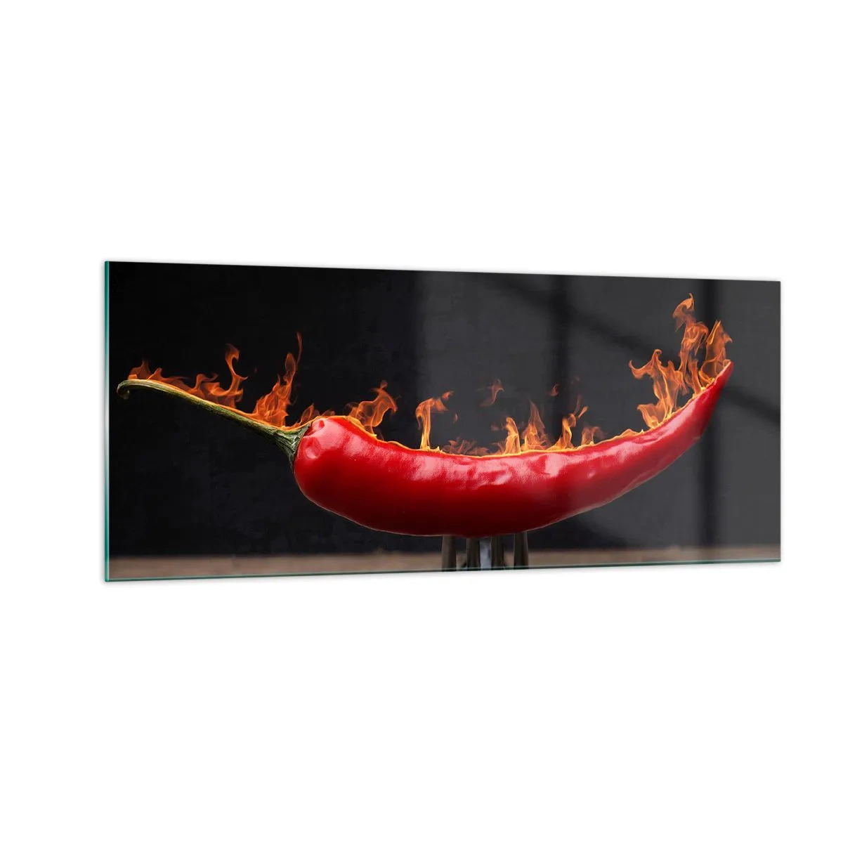Glasbild - Bild auf glas - Eine feurige Vorspeise - 100x40 cm