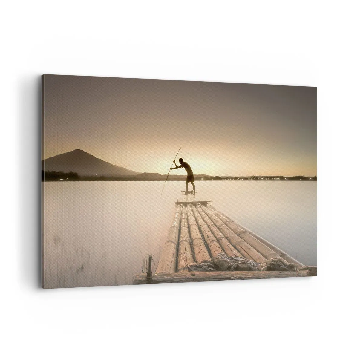 Bild auf Leinwand - Leinwandbild - Mann auf einem Floß bei Sonnenuntergang - 100x70cm - Vor dem schlafen gehen - Moderne Wanddekoration für Wohnzimmer und Schlafzimmer ARTTOR