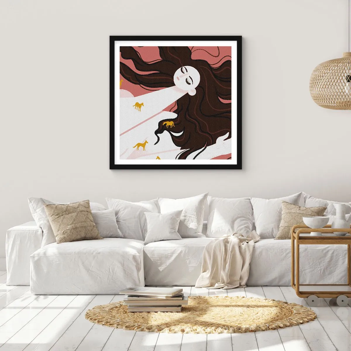 Poster in einem schwarzem Rahmen - Traum von einem goldenen Pferd - 40x40 cm