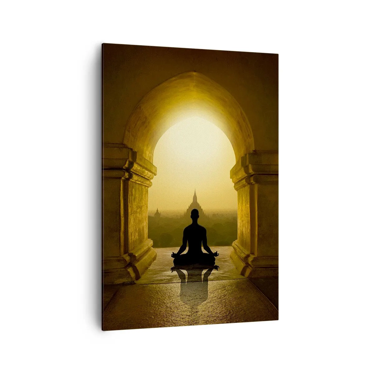 Bild auf Leinwand - Leinwandbild - Silhouette einer meditierenden Person im Licht der untergehenden Sonne - 70x100cm - Vollkommene Harmonie - Moderne Wanddekoration für Wohnzimmer und Schlafzimmer ARTTOR