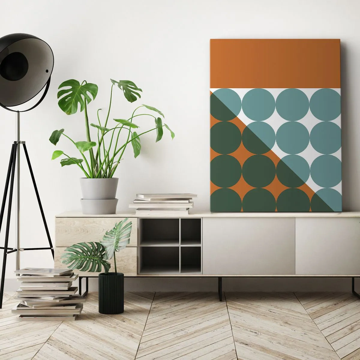 Bild auf Leinwand - Leinwandbild - Geometrische Muster in Kontrastfarben - 80x120cm - Nach oben und schräg - Moderne Wanddekoration für Wohnzimmer und Schlafzimmer ARTTOR