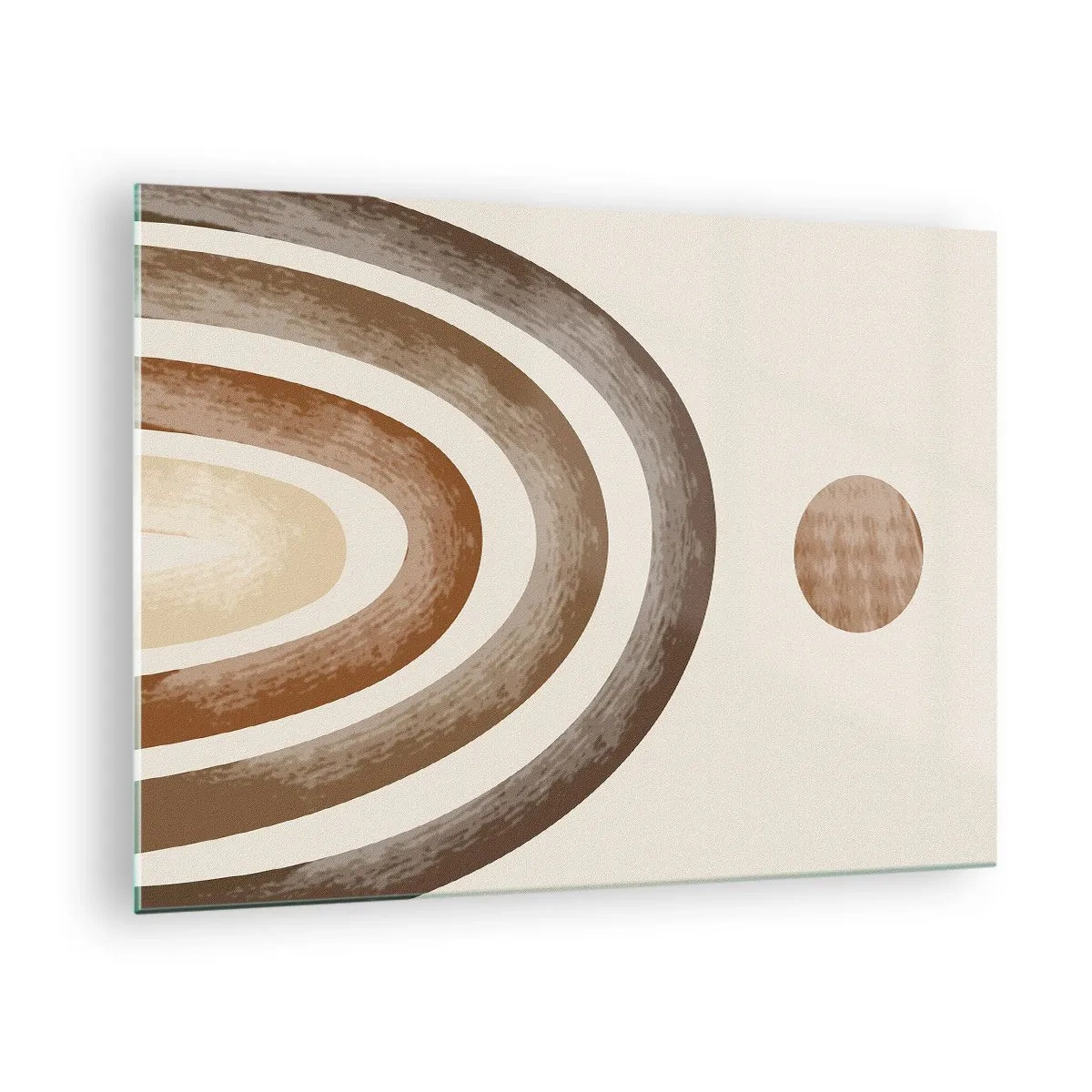 Glasbild - Bild auf glas - Abstrakte Streifen und Kreise in Brauntönen - 70x50cm - In einer weit entfernten Galaxie - Moderne Wanddekoration für Wohnzimmer und Schlafzimmer ARTTOR