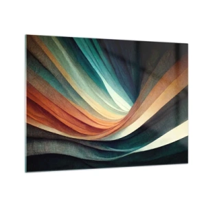 Glasbild - Bild auf glas - Bunte Wellen in Türkis-, Orange- und Beigetönen - 70x50cm - Aus Farben gewebt - Moderne Wanddekoration für Wohnzimmer und Schlafzimmer ARTTOR