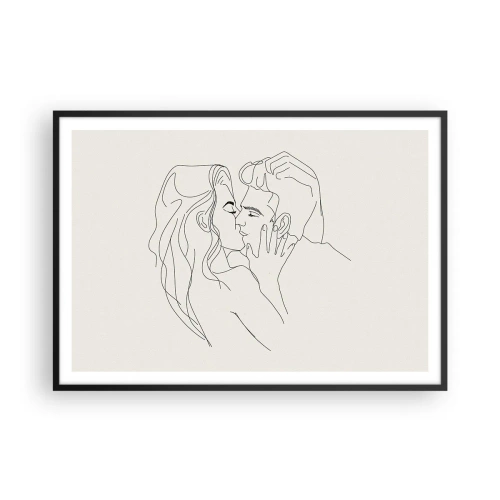 Poster in einem schwarzem Rahmen - Eine minimalistische Illustration eines Paares in einer liebevollen Umarmung - 100x70cm - Verstrickt im Gefühl - Moderne Wanddekoration für Wohnzimmer und Schlafzimmer ARTTOR