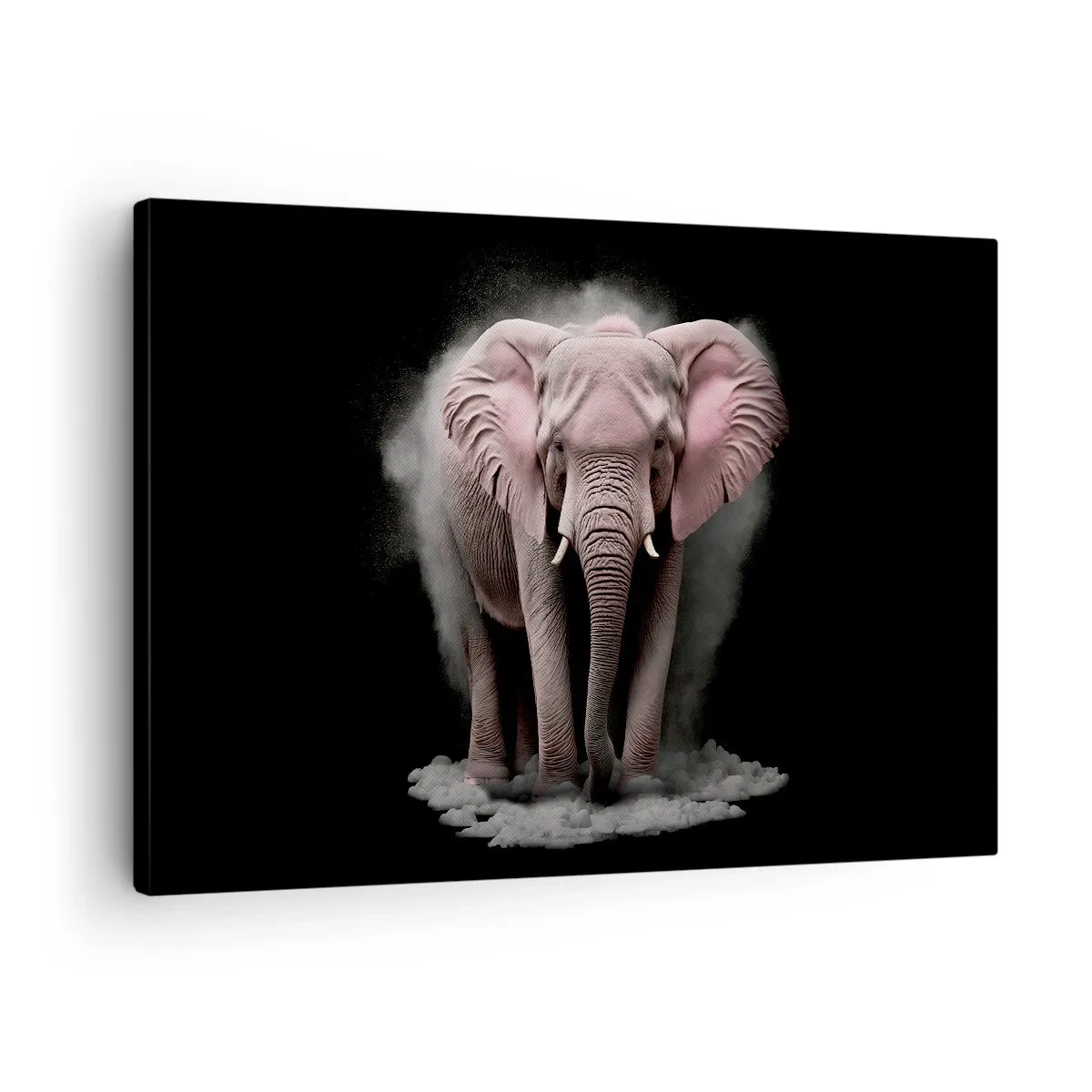 Bild auf Leinwand - Leinwandbild - Eine künstlerische Interpretation eines rosa Elefanten auf schwarzem Hintergrund - 70x50cm - Denke nicht an einen rosa Elefanten! - Moderne Wanddekoration für Wohnzimmer und Schlafzimmer ARTTOR
