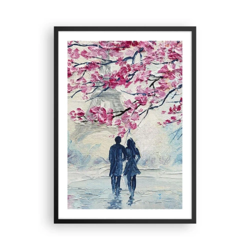 Poster in einem schwarzem Rahmen - Ein Paar unter blühenden Zweigen in romantischer Landschaft - 50x70cm - Romantischer Spaziergang - Moderne Wanddekoration für Wohnzimmer und Schlafzimmer ARTTOR
