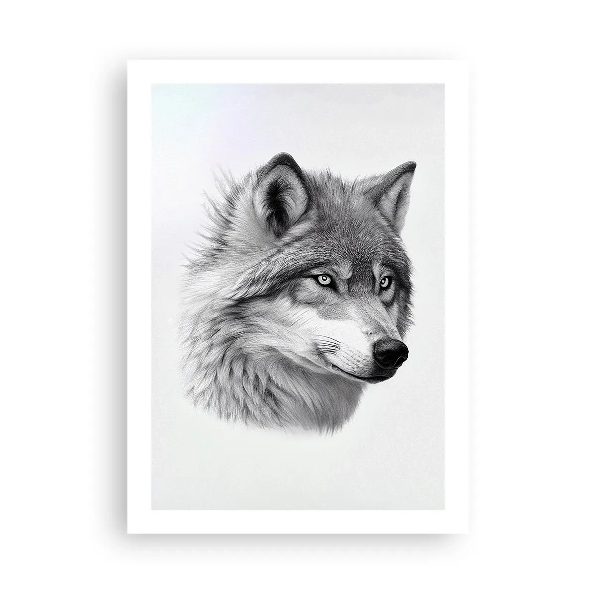 Poster - Ein realistisches Porträt eines Wolfes in Grautönen. - 50x70cm - Alpha – ohne Zweifel - Moderne Wanddekoration für Wohnzimmer und Schlafzimmer ARTTOR