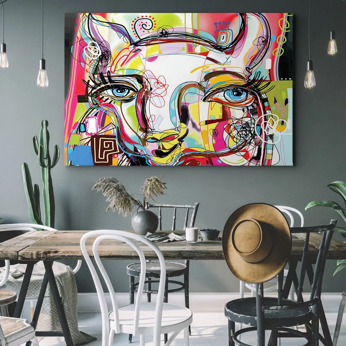 Bild auf Leinwand - Leinwandbild - Farbenfrohes Porträt im abstrakten künstlerischen Stil - 70x50cm - Der Reichtum des Abiturs der Katze - Moderne Wanddekoration für Wohnzimmer und Schlafzimmer ARTTOR