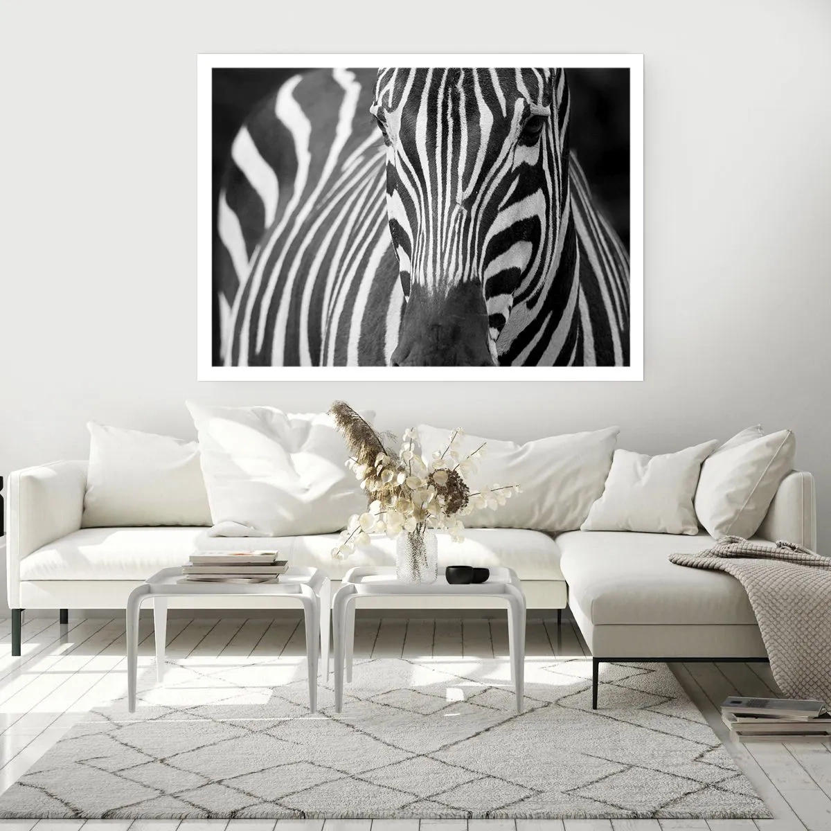 Poster - Eine Schwarz-Weiß-Nahaufnahme eines Zebras mit seinen charakteristischen Streifen. - 100x70cm - Die Welt ist schwarz und weiß - Moderne Wanddekoration für Wohnzimmer und Schlafzimmer ARTTOR