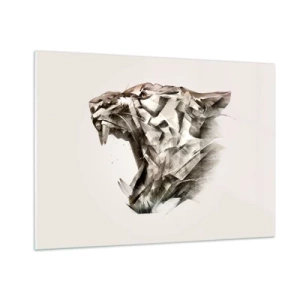 Glasbild - Bild auf glas - Geometrische Darstellung eines brüllenden Tigers auf hellem Hintergrund - 100x70cm - Du weißt schon wer das Sagen hat - Moderne Wanddekoration für Wohnzimmer und Schlafzimmer ARTTOR