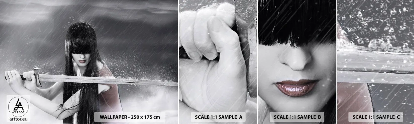 Fototapeten Muster Selbstklebend Deluxe Sticker - Schön und gefährlich - Frau, Schwert, Militär - 100x30 cm