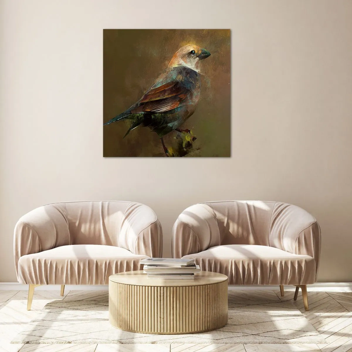 Glasbild - Bild auf glas - Ein Spatz, ein kleines Vögelchen - 70x70 cm