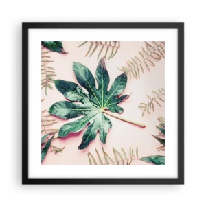 Poster in einem schwarzem Rahmen - Eine Studie von Grün auf einem rosa Hintergrund - 40x40 cm