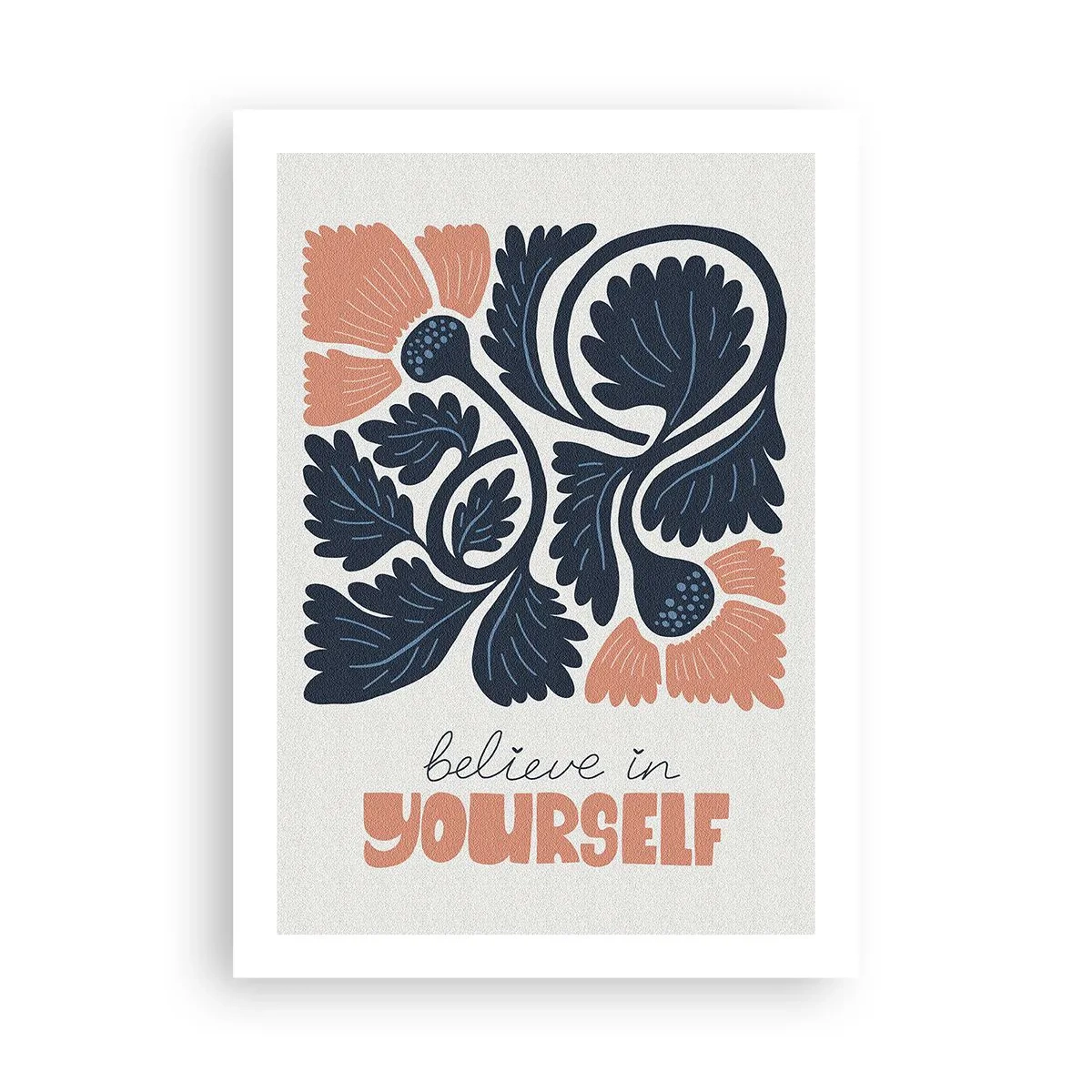 Poster - Stilisierte Blumen in Marineblau und Pink mit einer inspirierenden Aufschrift - 50x70cm - Und du gedeihst - Moderne Wanddekoration für Wohnzimmer und Schlafzimmer ARTTOR