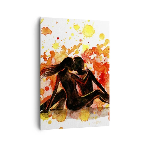 Bild auf Leinwand - Leinwandbild - Ein romantisches Aquarell von zwei Menschen in warmen Farben. - 70x100cm - Und es war Licht - Moderne Wanddekoration für Wohnzimmer und Schlafzimmer ARTTOR