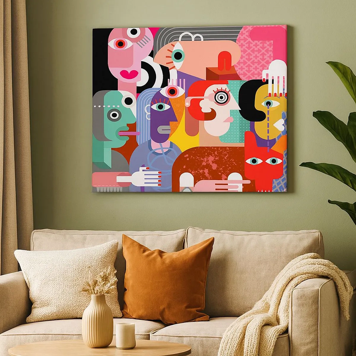 Bild auf Leinwand - Leinwandbild - Bunte Abstraktion mit geometrischen Flächen - 70x50cm - Wir sind von Herrn Picasso - Moderne Wanddekoration für Wohnzimmer und Schlafzimmer ARTTOR