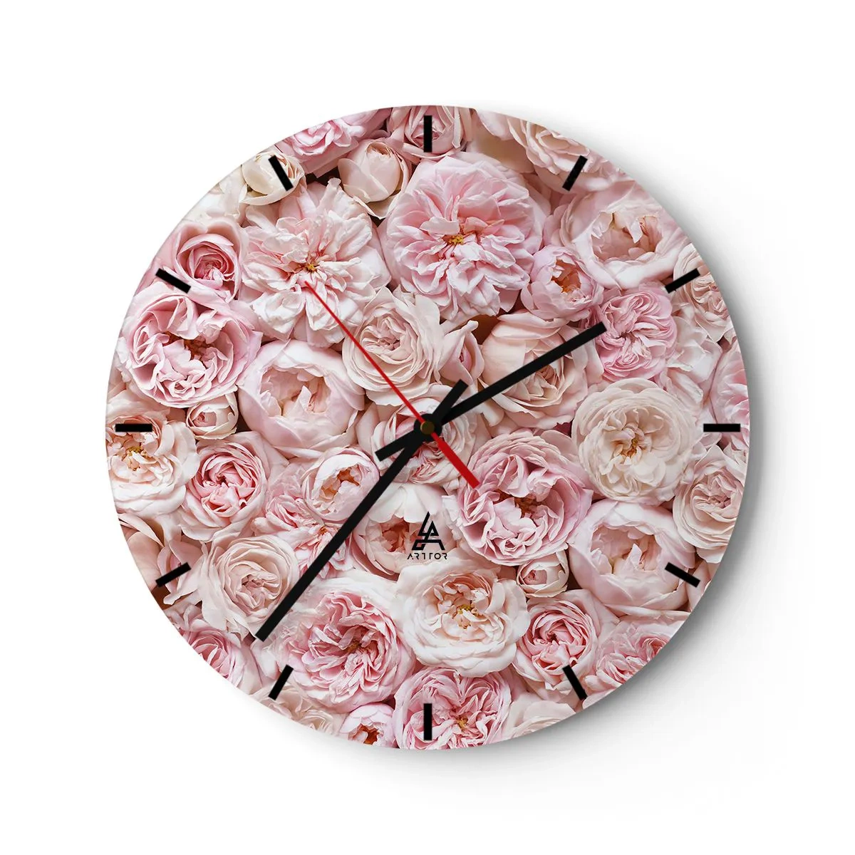 Wanduhr - Glasuhr - Auf Rosen gebettet - 40x40 cm