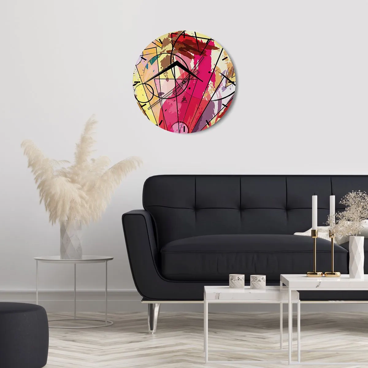 Wanduhr - Glasuhr - Ein Zifferblatt mit einem dynamischen, farbenfrohen Muster, das einer Farbexplosion ähnelt - 30x30cm - Explosion - Moderne Wanddekoration für Wohnzimmer, Küche und Schlafzimmer ARTTOR