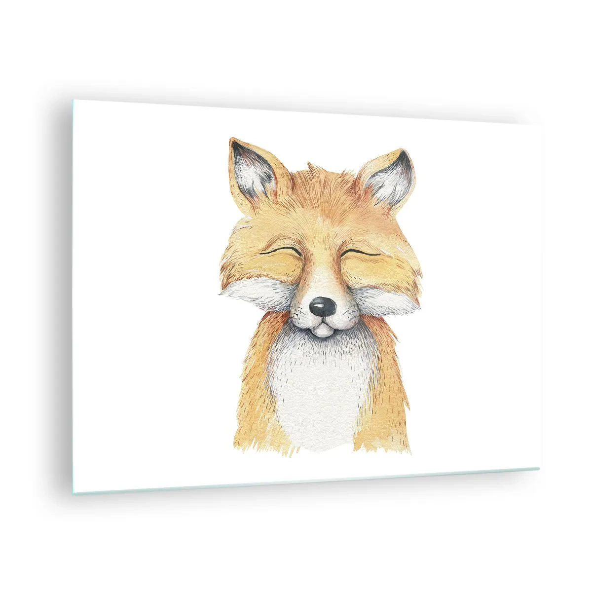 Glasbild - Bild auf glas - Ein süßer Fuchs mit geschlossenen Augen auf weißem Hintergrund - 70x50cm - Fuchsstimmungen - Moderne Wanddekoration für Wohnzimmer und Schlafzimmer ARTTOR