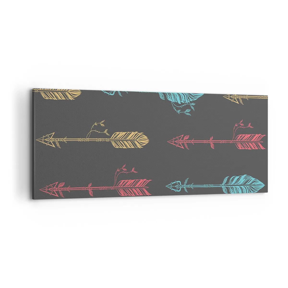 Bild auf Leinwand - Leinwandbild - Stilisiertes Pfeilmuster in Pastellfarben auf dunklem Hintergrund - 120x50cm - In der Verordnung - Moderne Wanddekoration für Wohnzimmer und Schlafzimmer ARTTOR