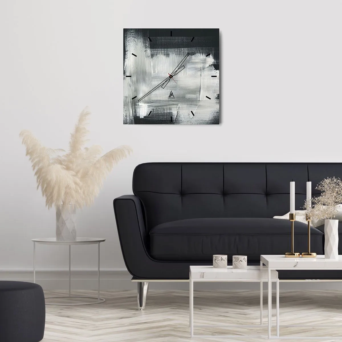 Wanduhr - Glasuhr - Weiße abstrakte Striche auf dunklem Hintergrund - 30x30cm - Vertikal und horizontal gewebt - Moderne Wanddekoration für Wohnzimmer und Schlafzimmer ARTTOR